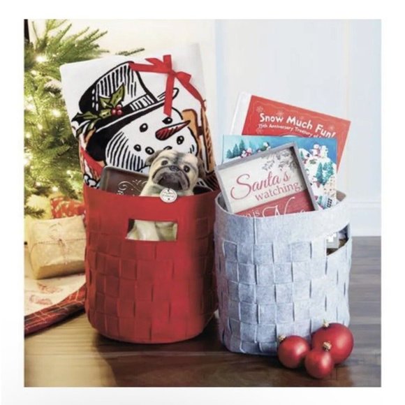 Hallmark Woven Red Felt Tote Gift Bag Christmas Holiday Large 2018 NWT Storage - Picture 2 of 13